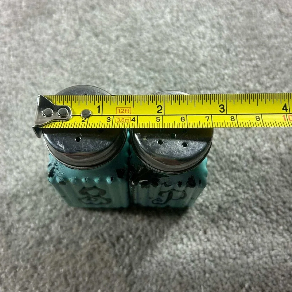 Turquoise Blue Distressed Salt Pepper Shaker Set Farmhouse Kitchen